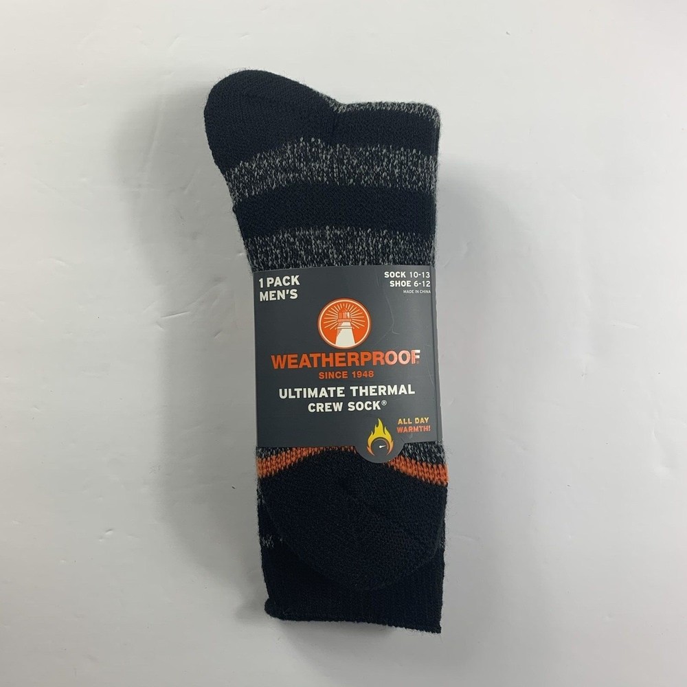 Weatherproof Ultimate Thermal Crew Sock Men's Black/Grey Stripe Shoe Size 6-12